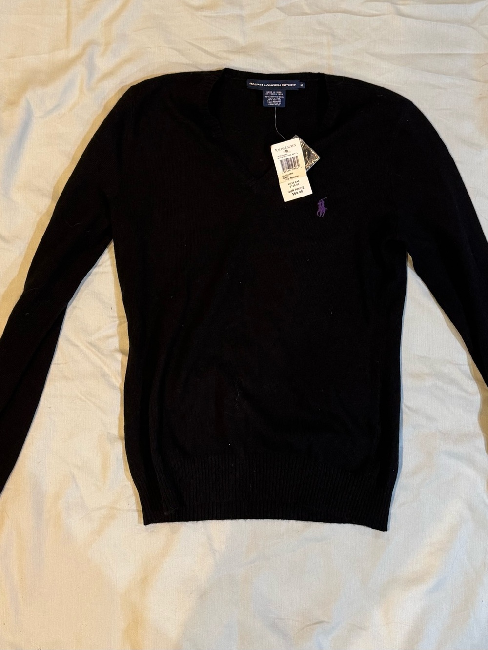 NWT Boy’s Polo Ralph Lauren Black V-Neck Sweater with Purple Pony Embroidery